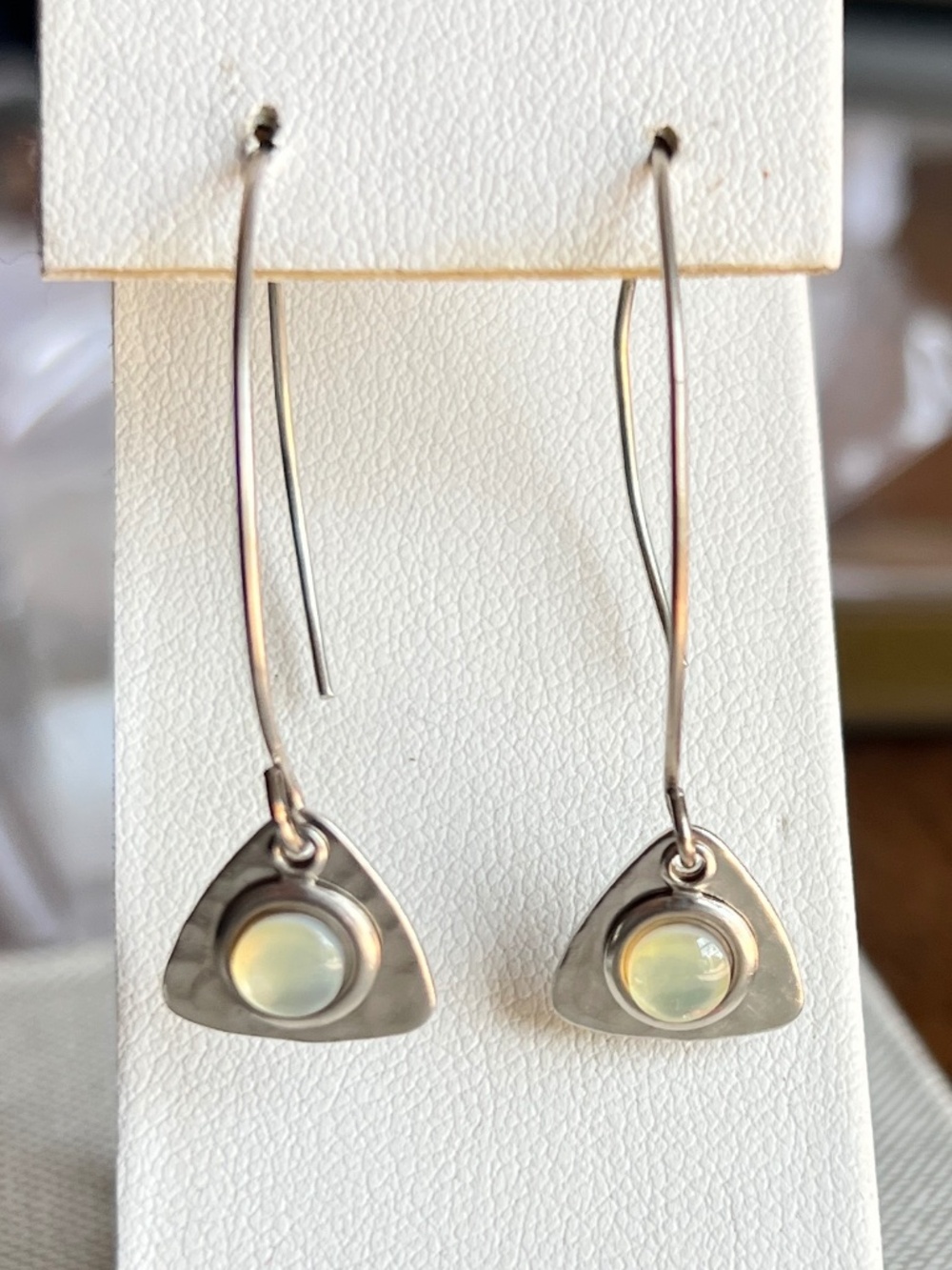 White Long Sterling Silver Earrings Hanging Baked Beads New